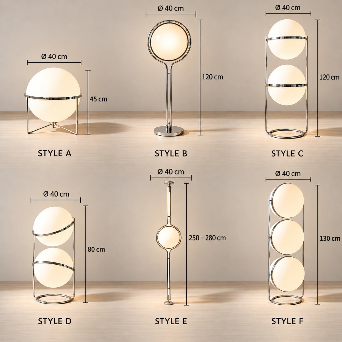 Collezione Liden Bauhaus: stili da A a F con dimensioni