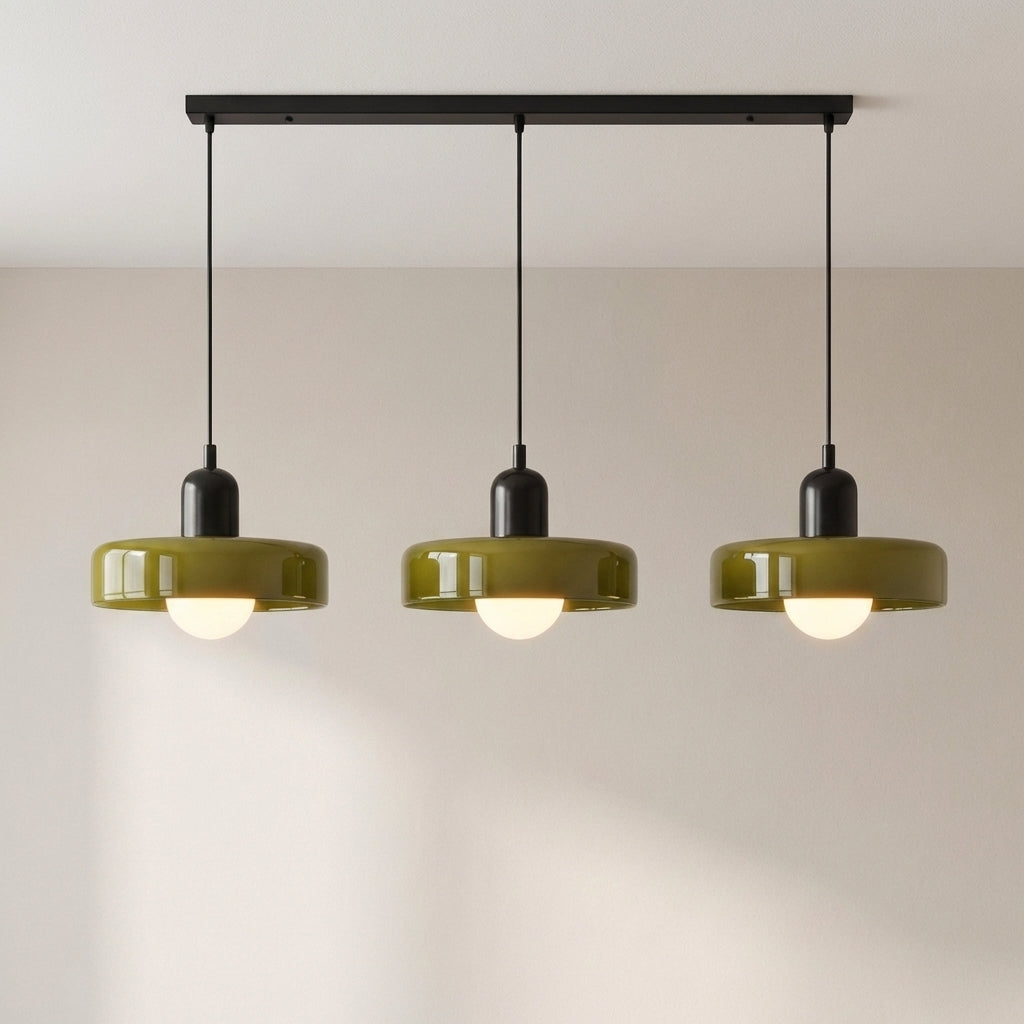 Suspension Bauhaus à trois têtes en verre coloré