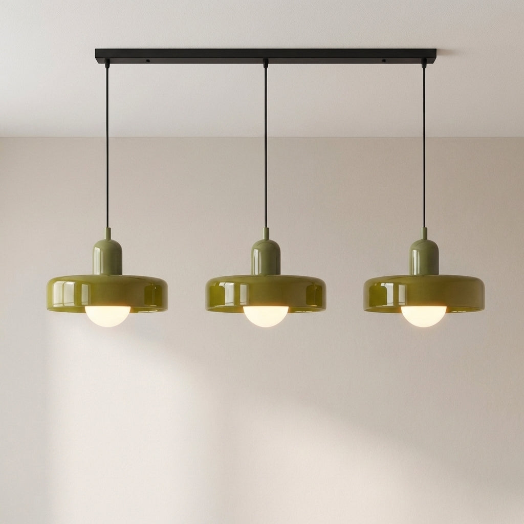 Suspension Bauhaus à trois têtes en verre coloré