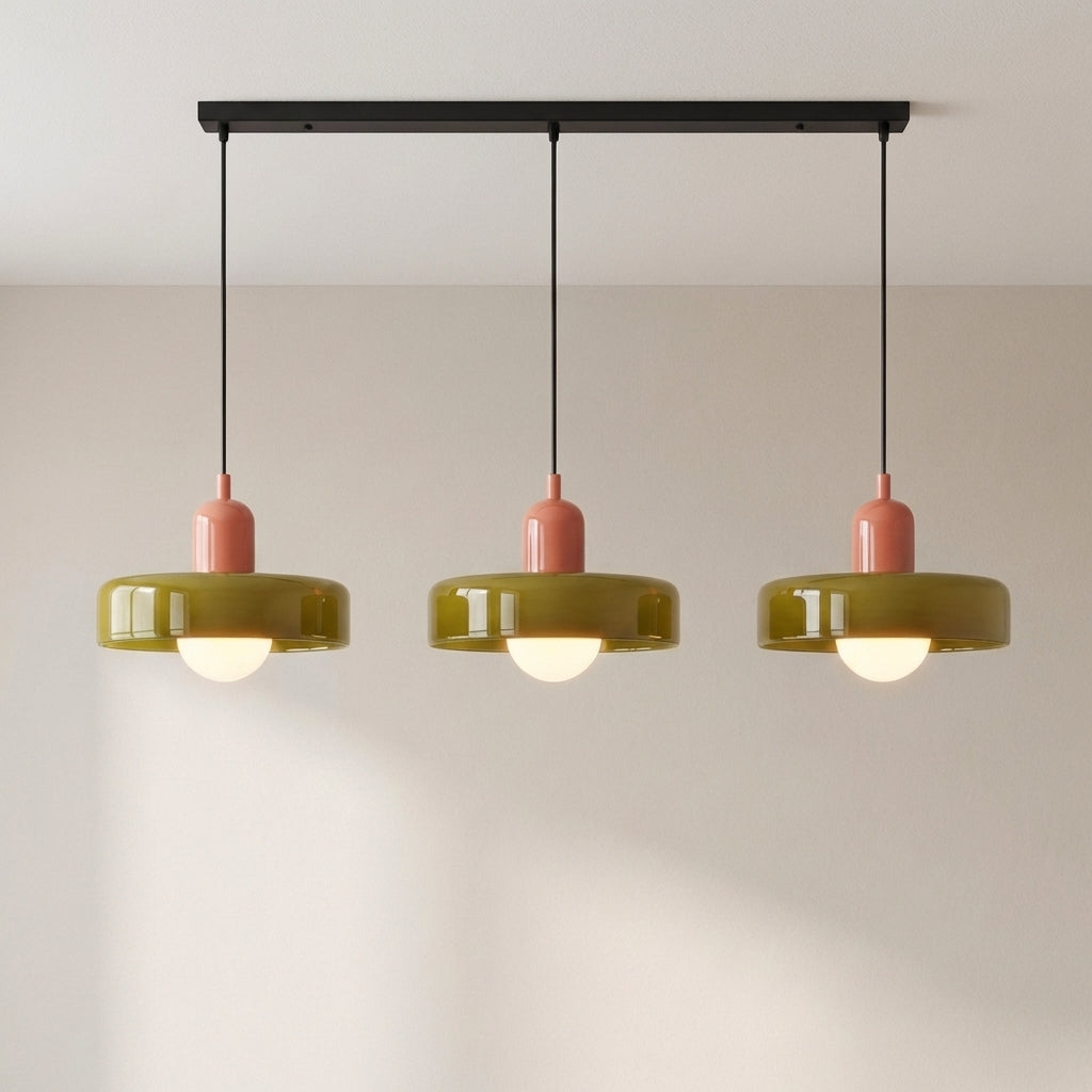 Suspension Bauhaus à trois têtes en verre coloré