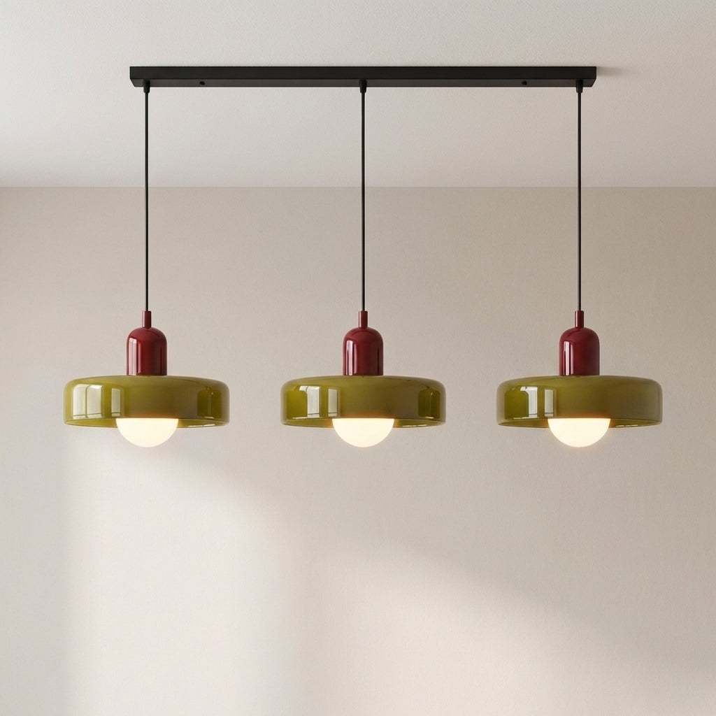Suspension Bauhaus à trois têtes en verre coloré
