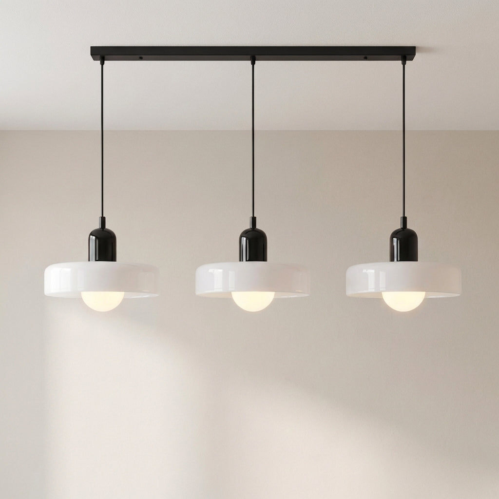 Suspension Bauhaus à trois têtes en verre coloré