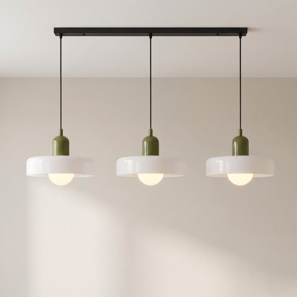 Suspension Bauhaus à trois têtes en verre coloré