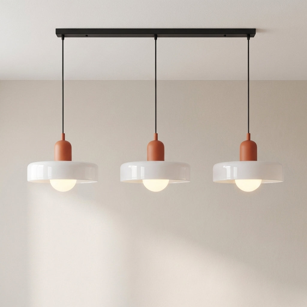 Suspension Bauhaus à trois têtes en verre coloré