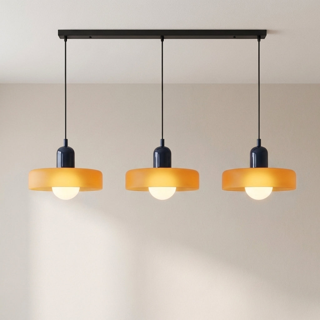 Suspension Bauhaus à trois têtes en verre coloré