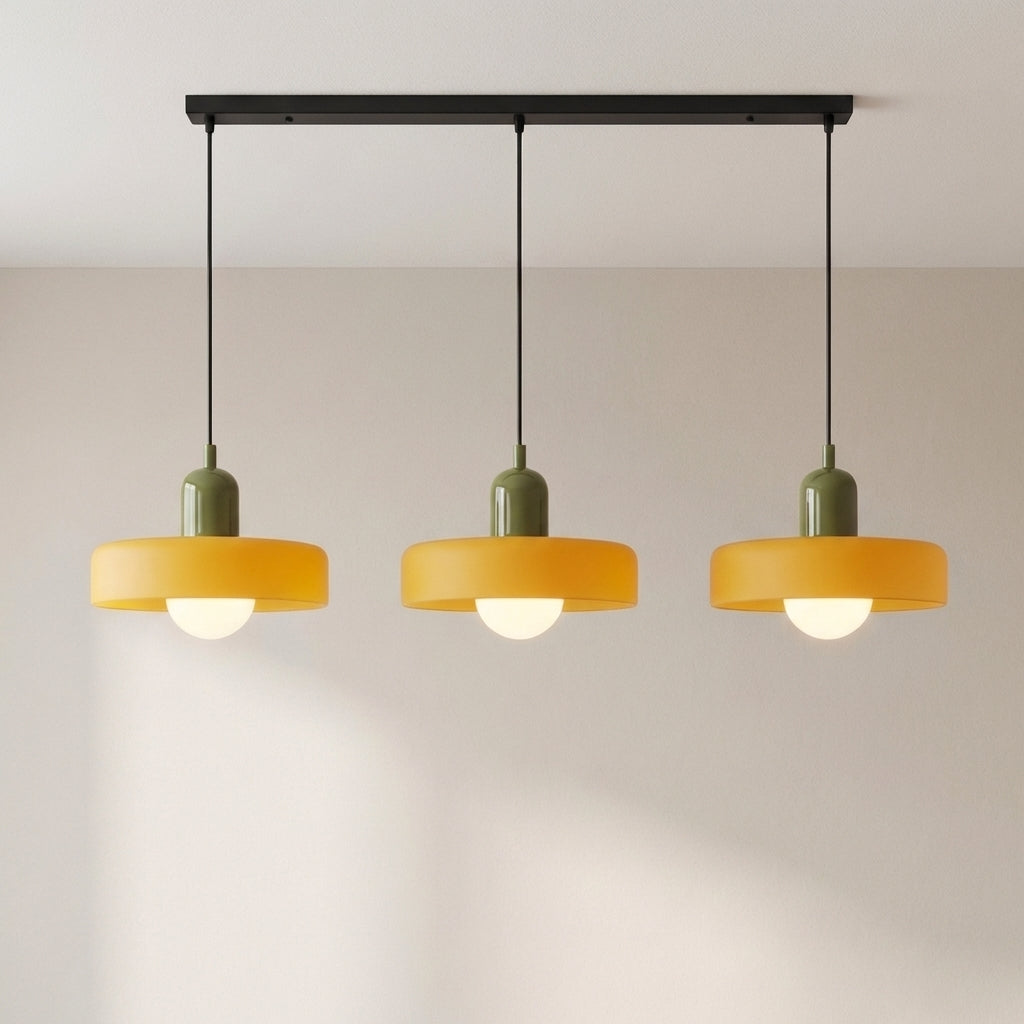 Suspension Bauhaus à trois têtes en verre coloré