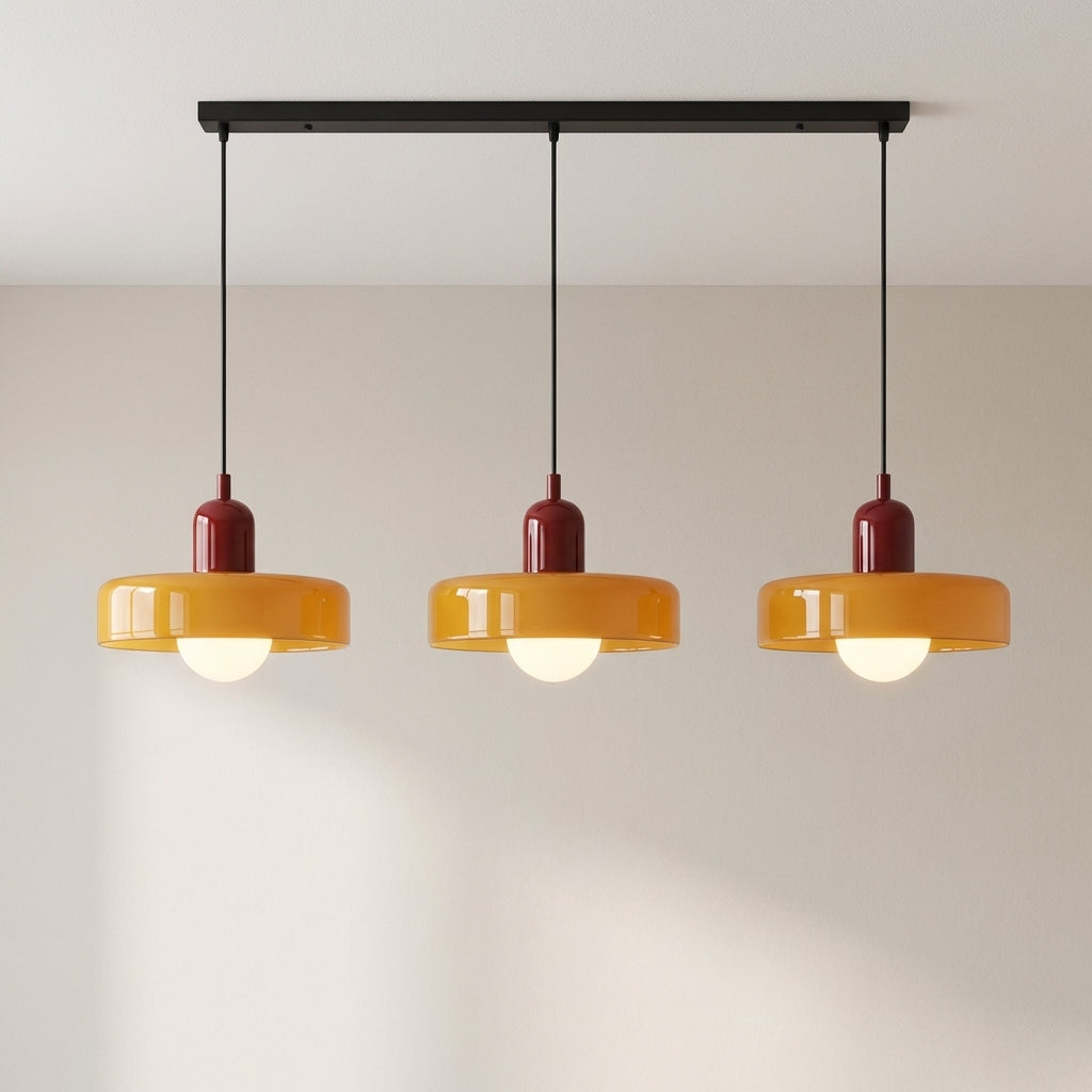 Suspension Bauhaus à trois têtes en verre coloré