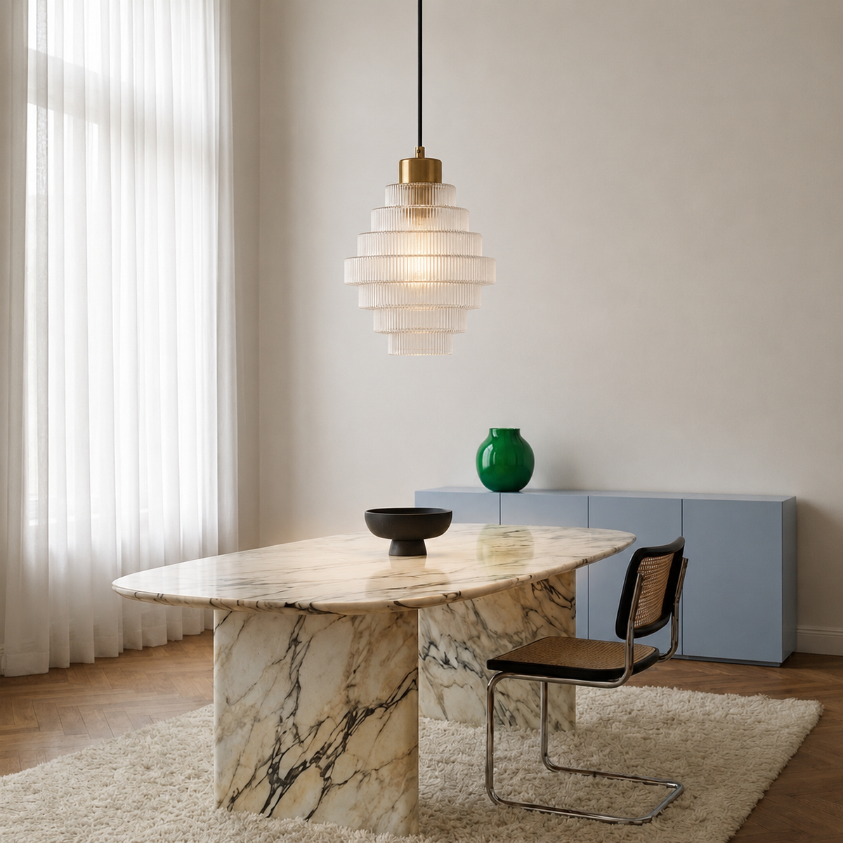 Stribet pendel med antik messing