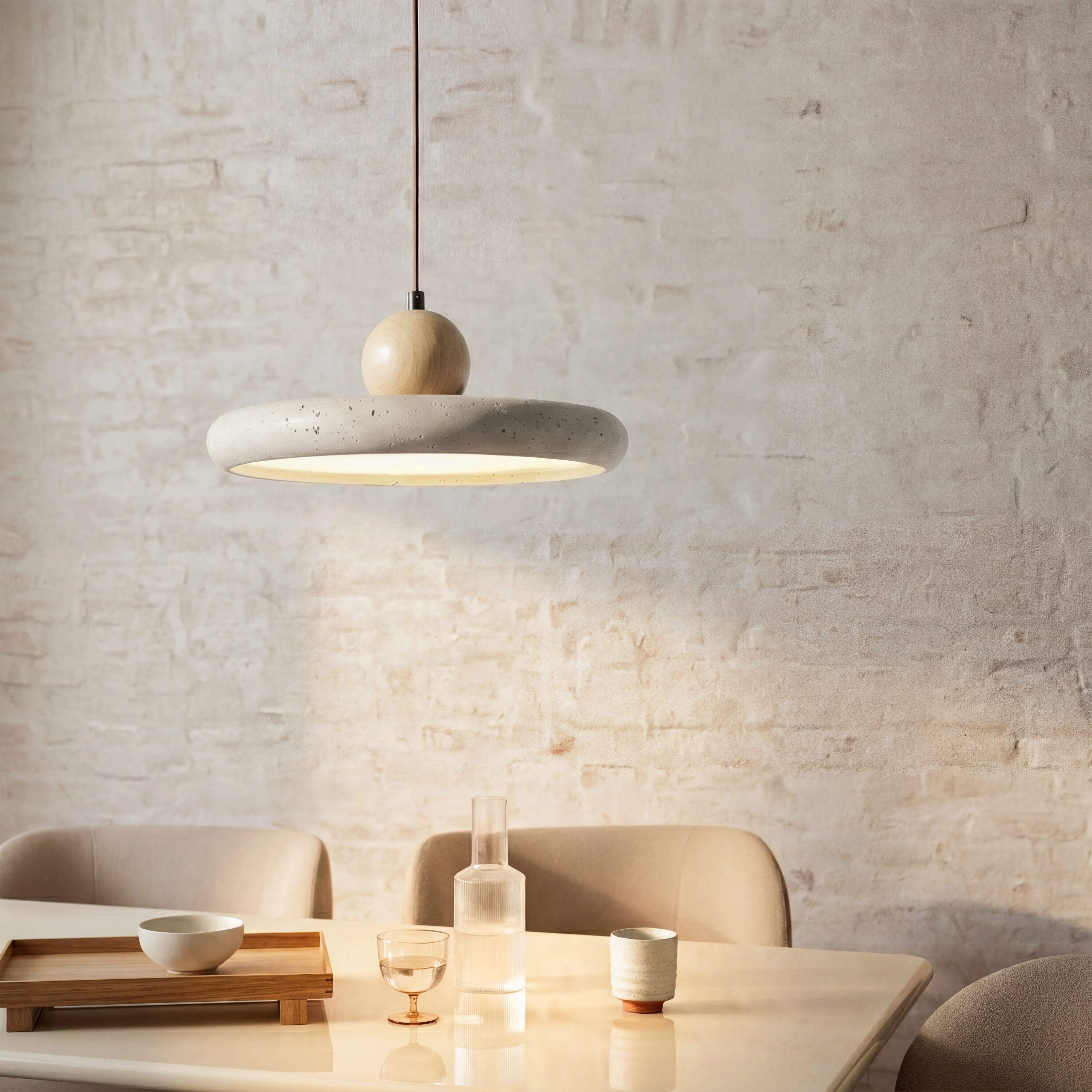 Travertine Wood Pendant Light