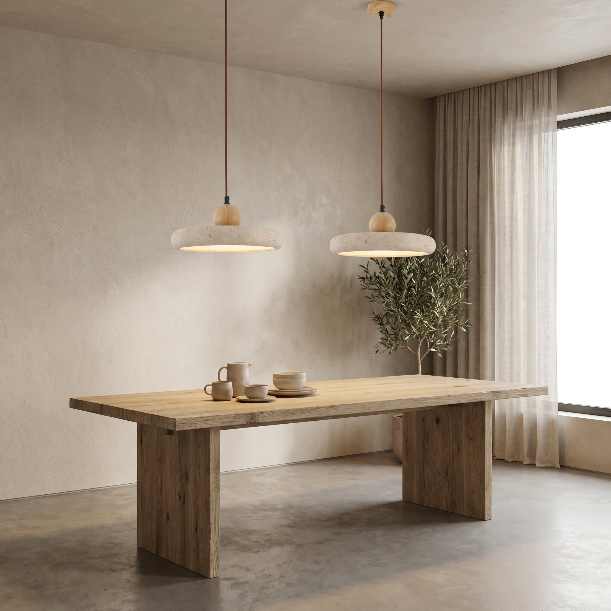Travertine Wood Pendant Light