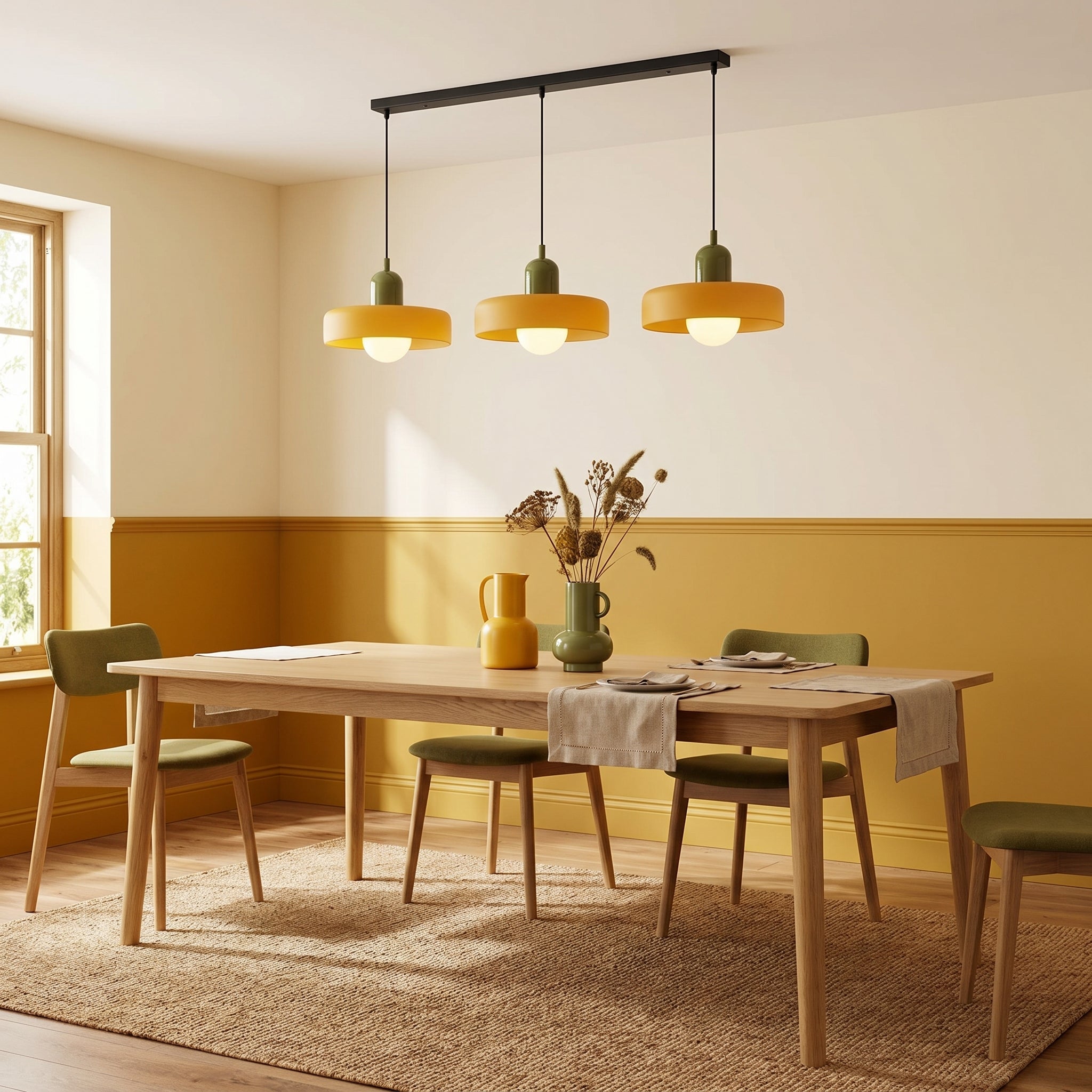 3-ramienna lampa wisząca z kolorowego szkła w stylu Bauhaus