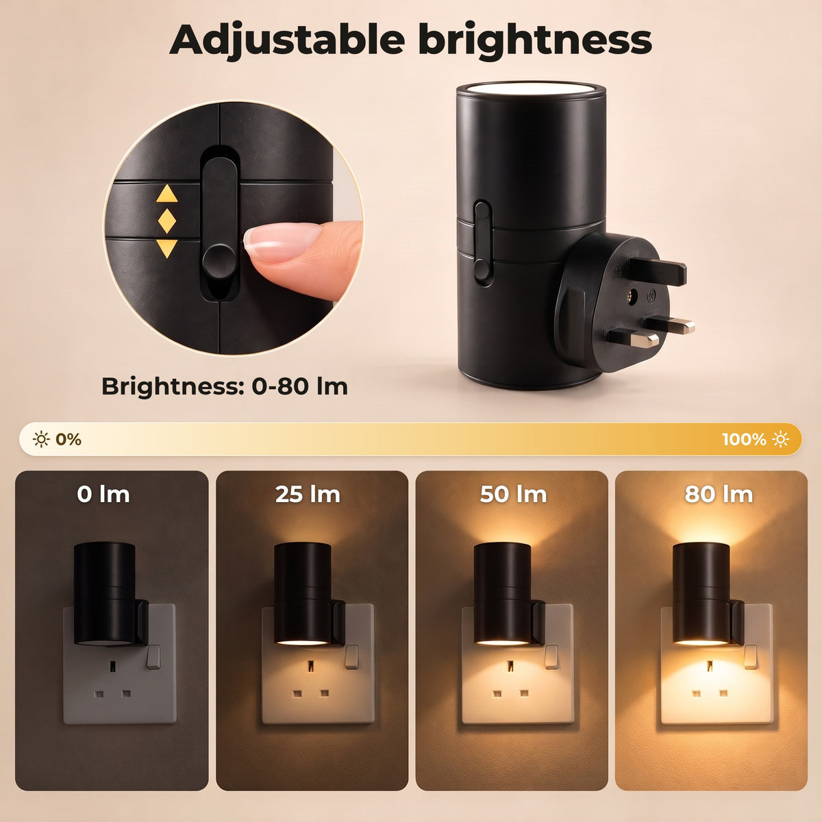Adjustable brightness of the plug-in wall light