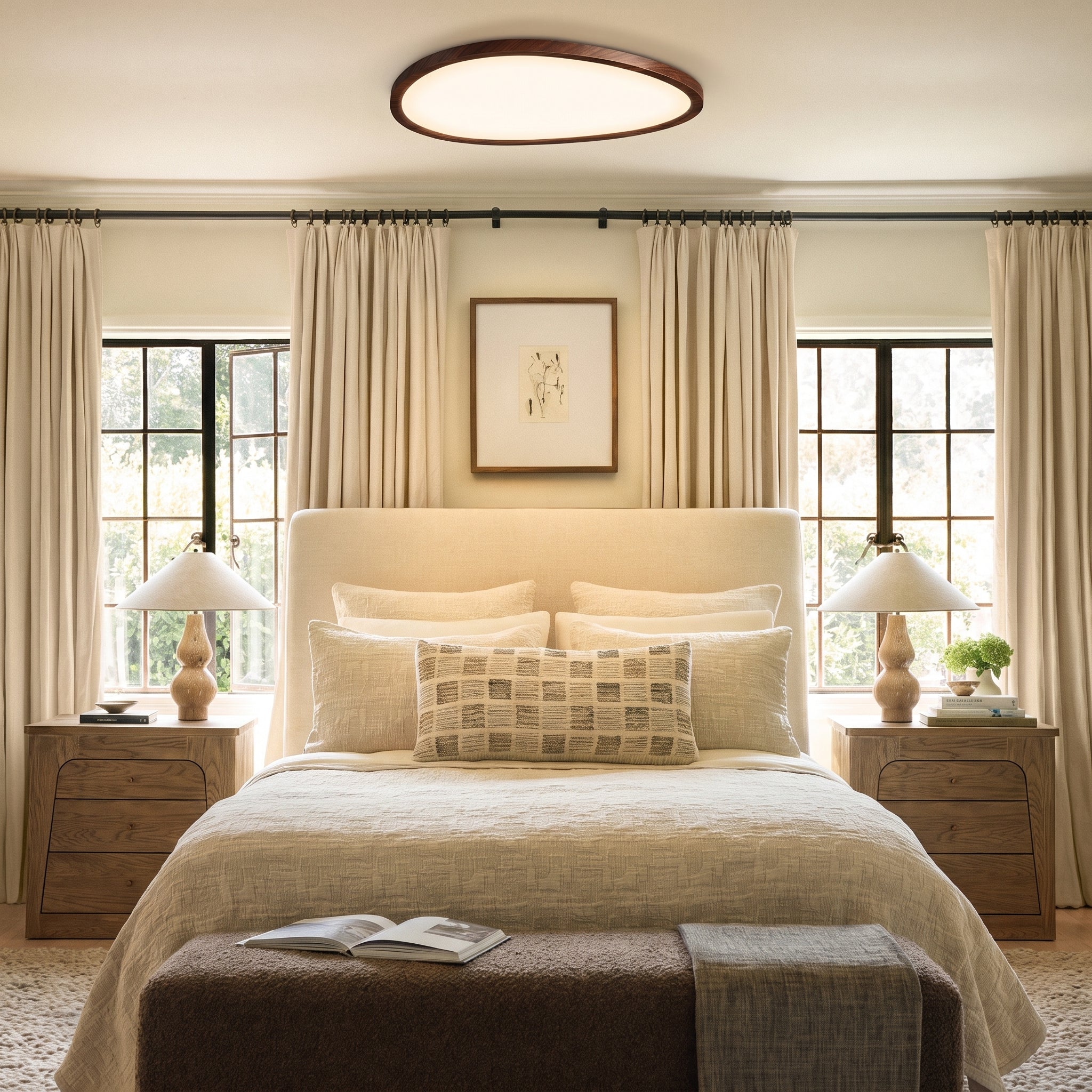 Ultra Thin Dark Wooden Ceiling Light