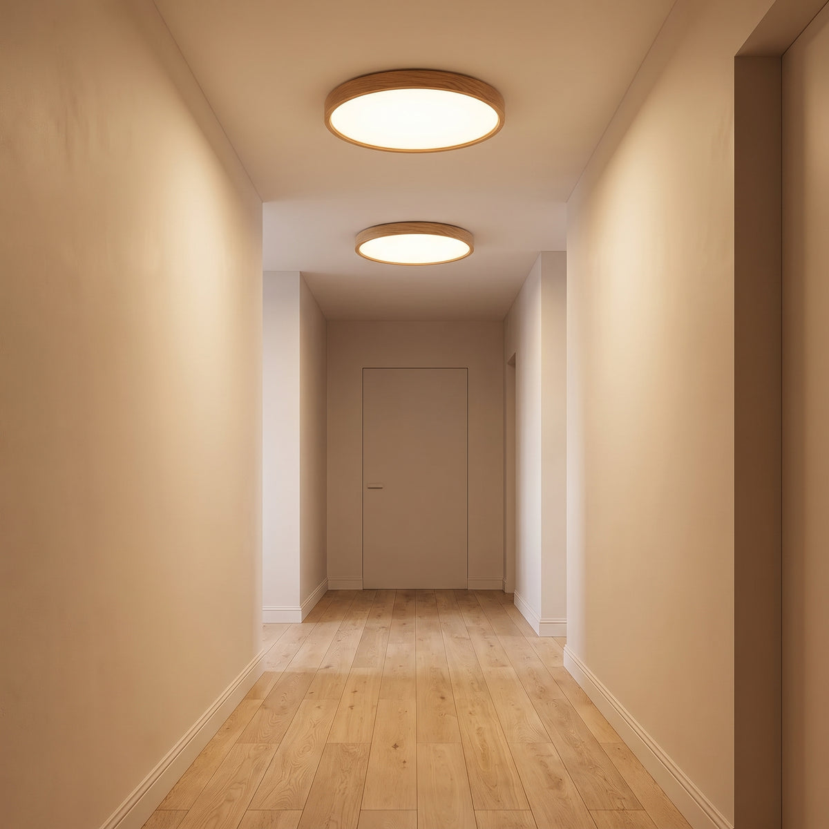 Loftslampe i naturtræ, dæmpbar med fjernbetjening