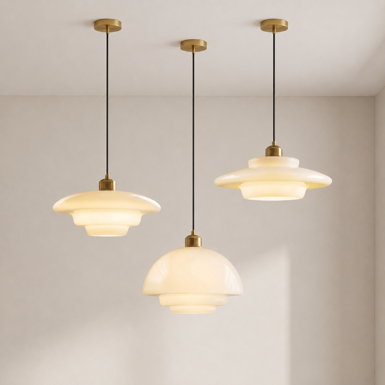 Szklana lampa wisząca w kolorze mlecznej bieli