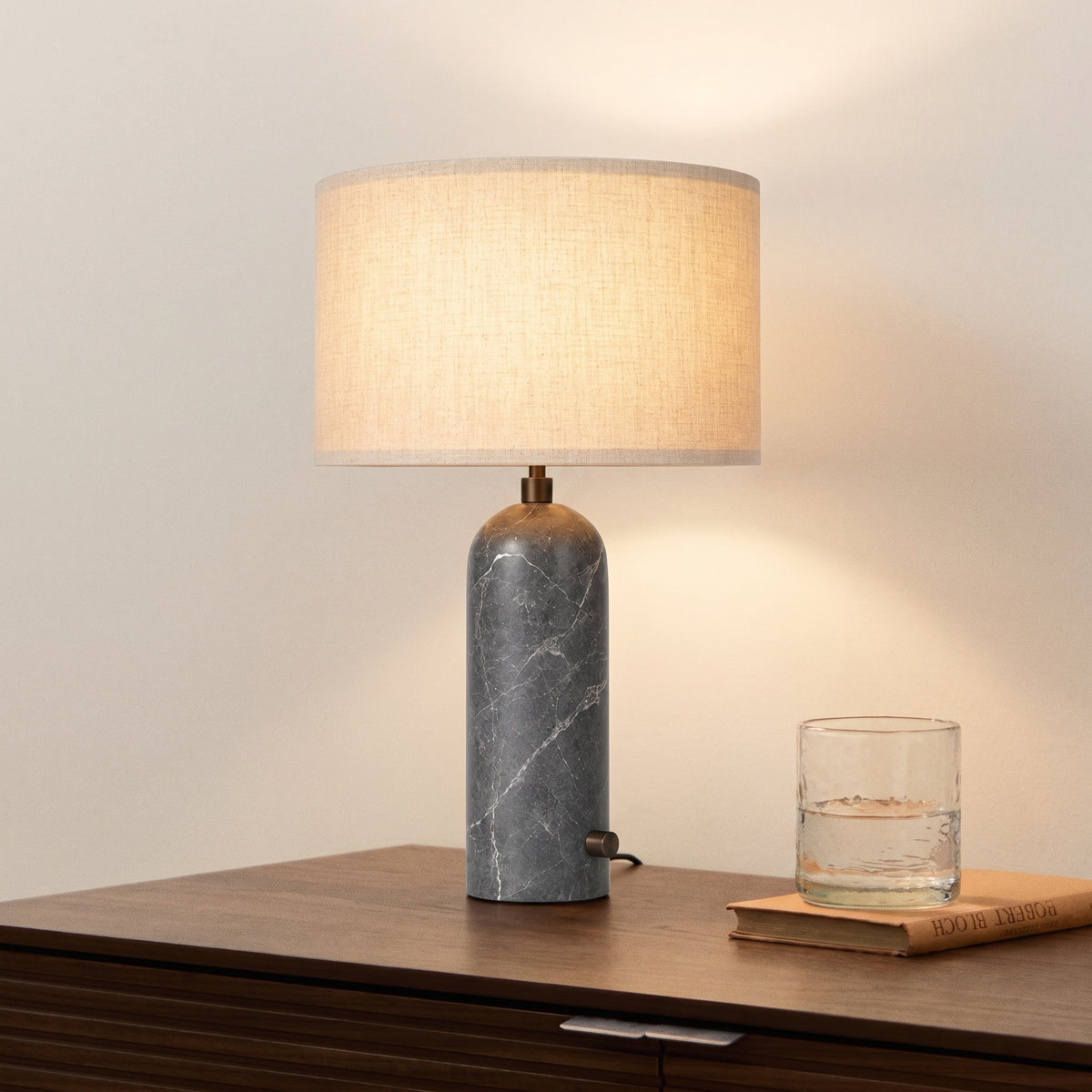 Lampe à poser Nimbus en marbre et soie