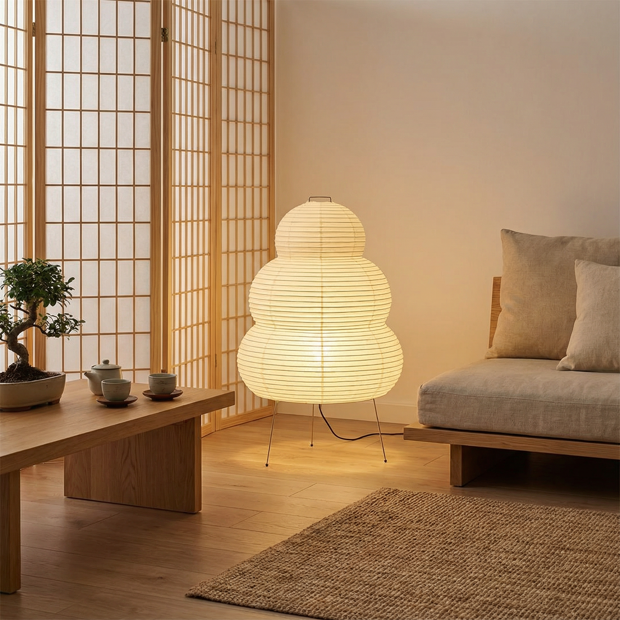 Lampa podłogowa z papieru ryżowego