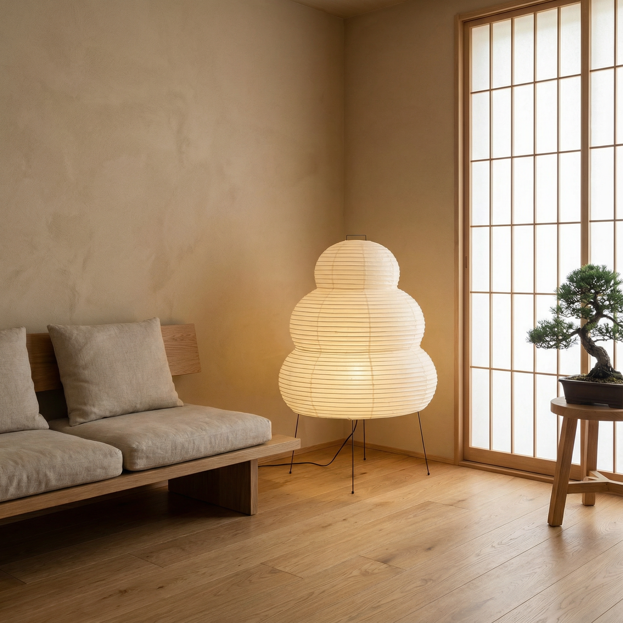 Lampa podłogowa z papieru ryżowego