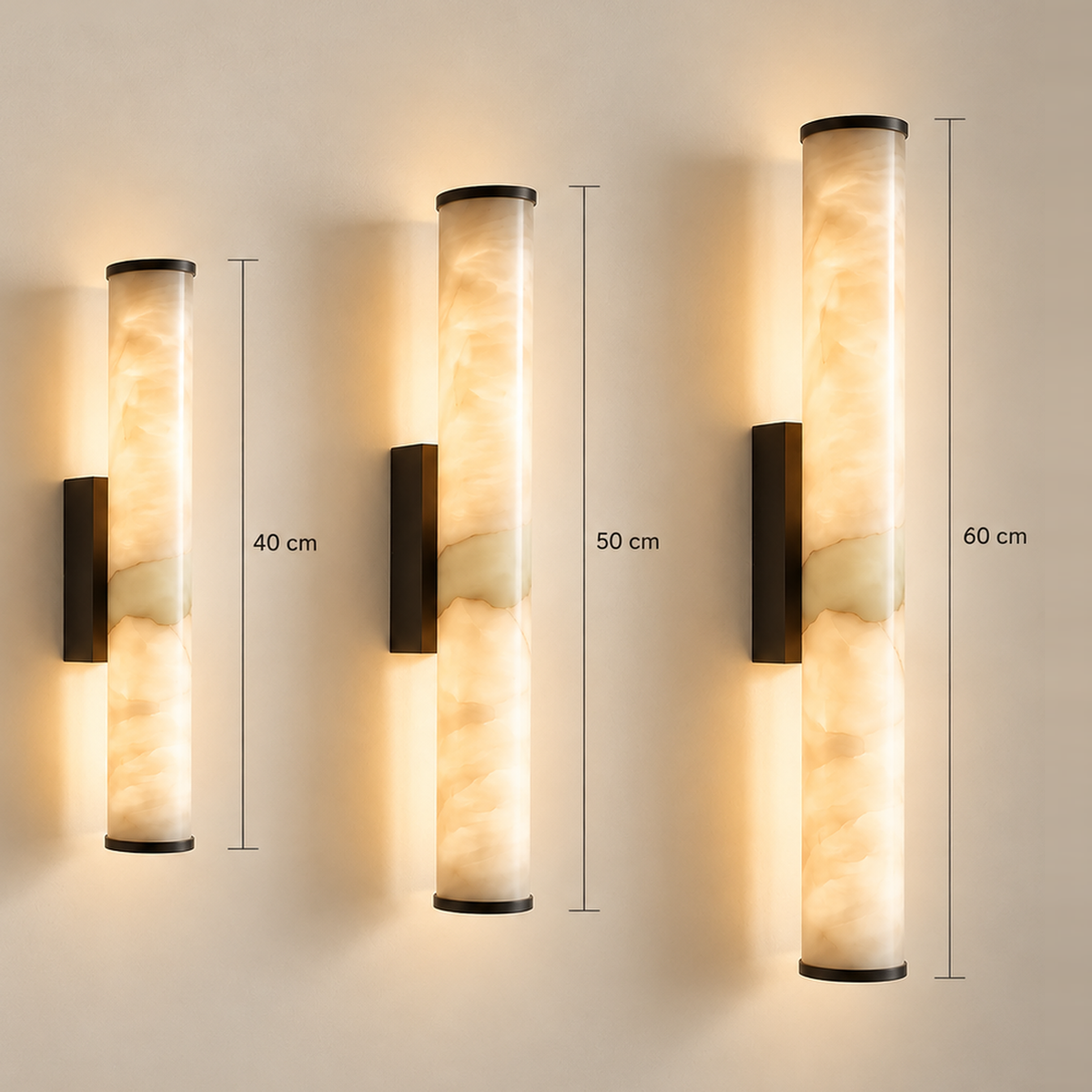 Cylinderformet væglampe i massiv marmor – 40, 50 og 60 cm