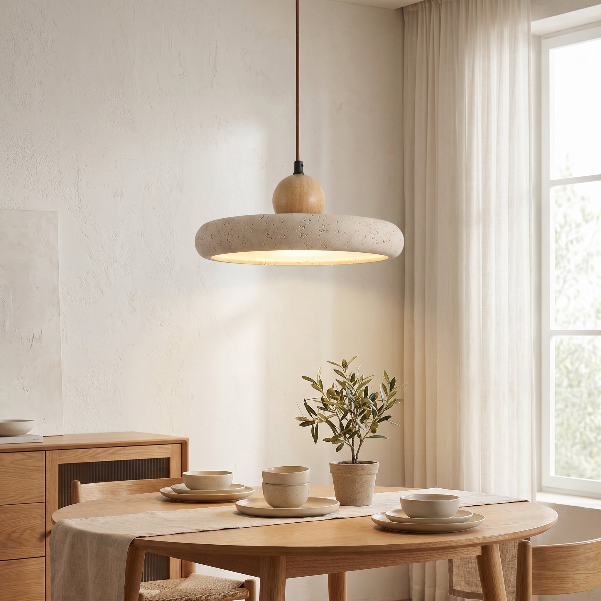 Travertine Wood Pendant Light