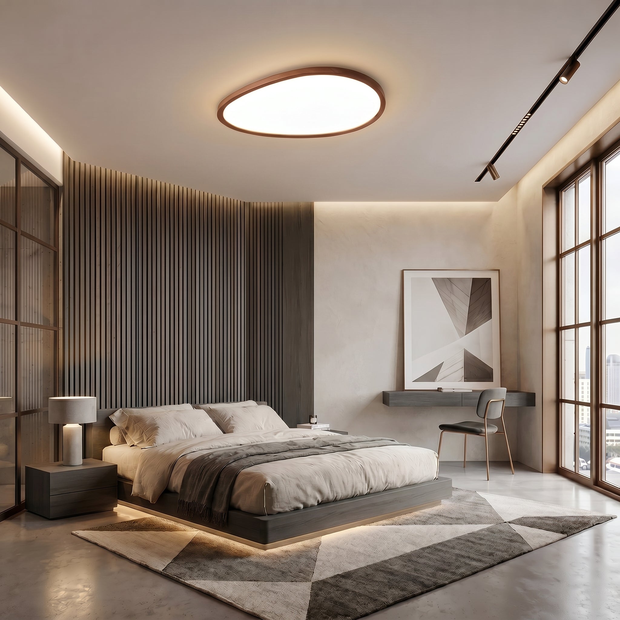 Ultra Thin Dark Wooden Ceiling Light